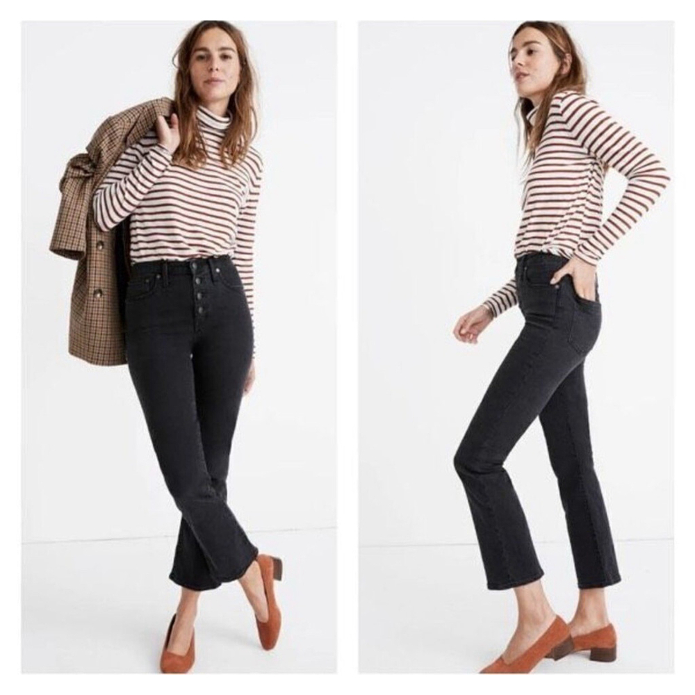 Madewell Cali Demi Boot Button Fly Jeans Bellspring Washed Black 28 Hi-Rise NWT